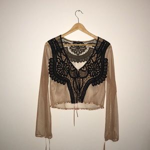 Lace blouse, brown + black